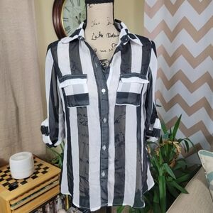 Black and White Striped Button Up Shirt Size Small